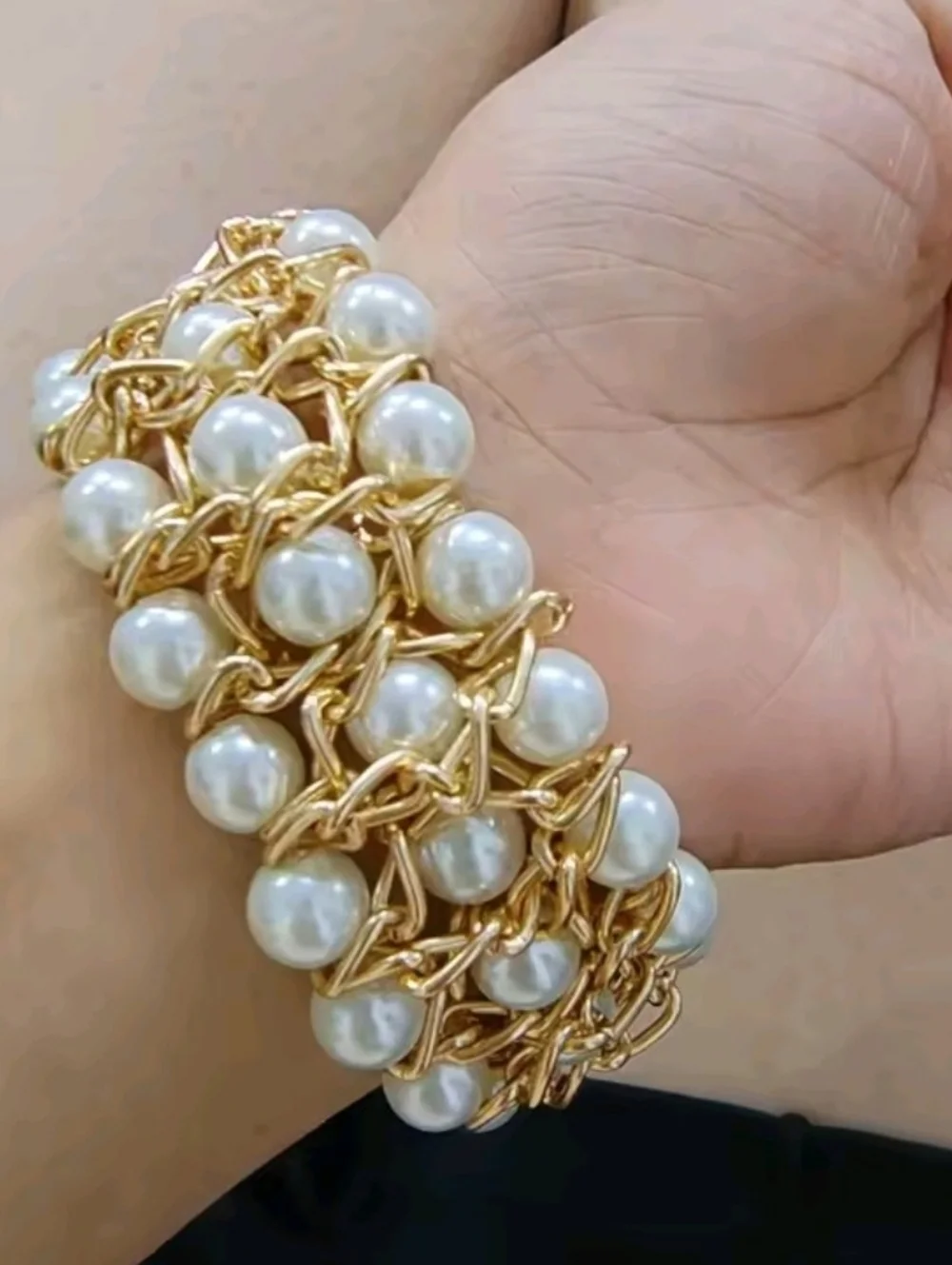 Gold-Tone Pearl Bracelet with Bee Charm (Gold, Ivory, Red, Blue) - Picture 3 of 4